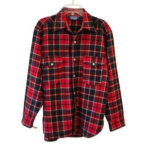 Vintage Pendleton 100% Virgin Wool Red Black Plaid Flannel Shirt Men's M